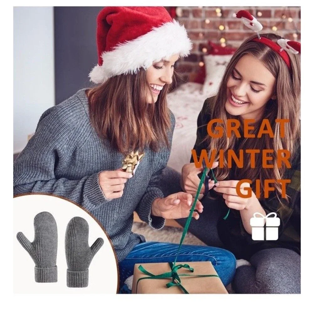 Winter Warm Mittens for Women Men-Soft Lining Cozy Stretchy Knit Mittens Doub...